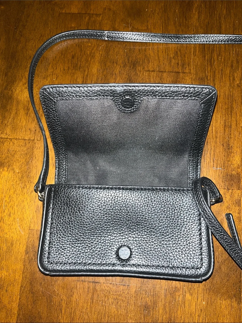 Marc Jacobs Black Pebbled Leather Wristlet Crossbody Wallet with Gold Logo
